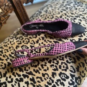 Chanel tweed sling backs